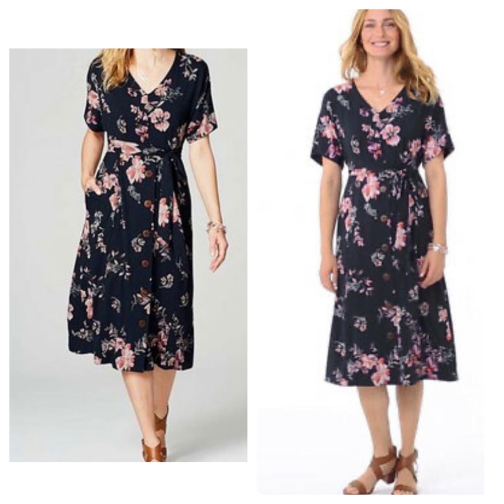 J.Jill Blue Pink Floral V-Neck Dolman Sleeve Dress